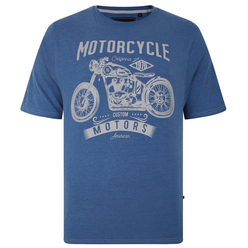 KAM Motor Cycle Print Tee Blue Marl 